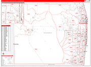 West Palm Beach-Boca Raton Metro Area Wall Map Red Line Style